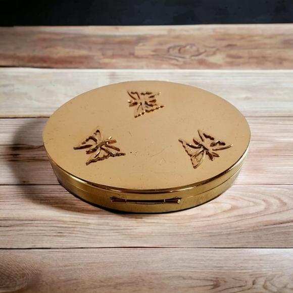 Vintage Mid Century 1940s Kotler & Kopit Brass Butterfly Mirrored Puff Compact - Picture 2 of 16